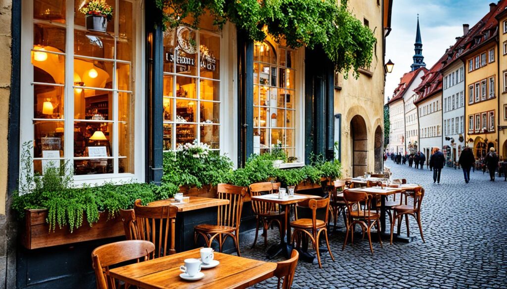 Blick auf ein gemütliches Café in Bamberg