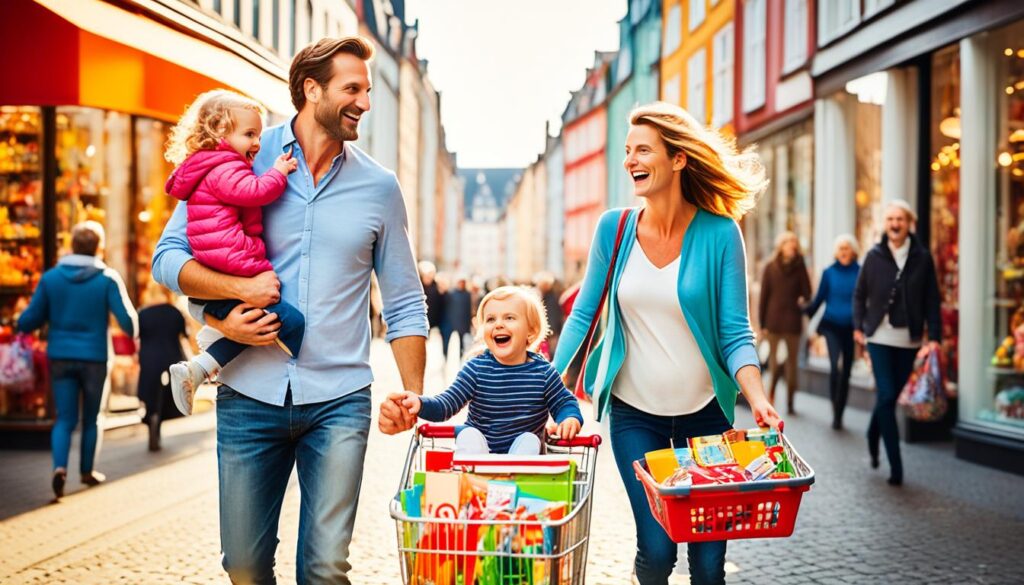 Familie beim Erlebnis Shopping am Sonntag in Hamburg